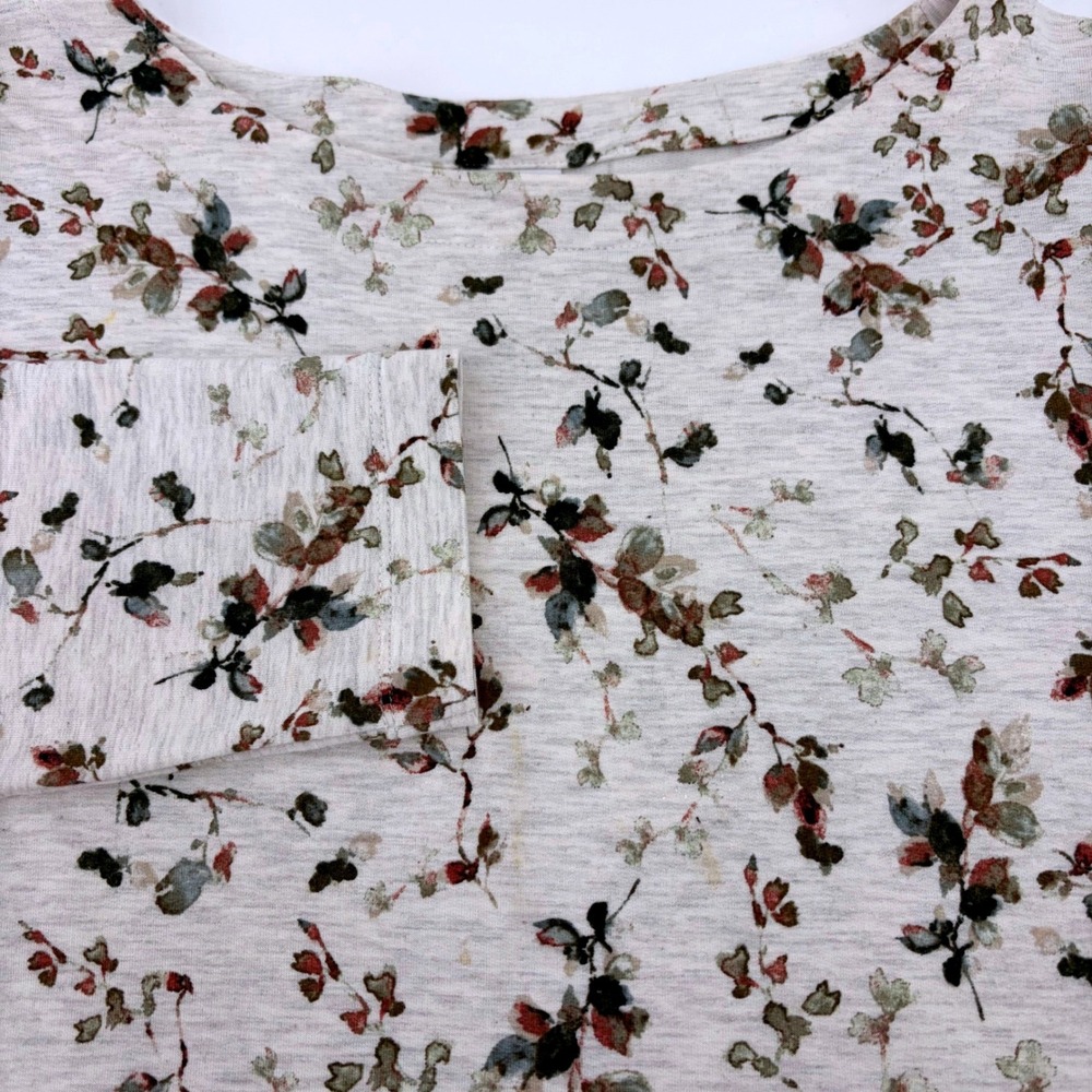 Womens Floral Print J. Jill Long Sleeve Jersey Knit Tee Crew Neck Top Size L